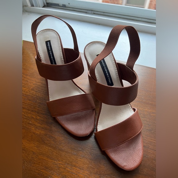 French Connection block heel & cognac leather women’s shoe, size 7 - Picture 1 of 4
